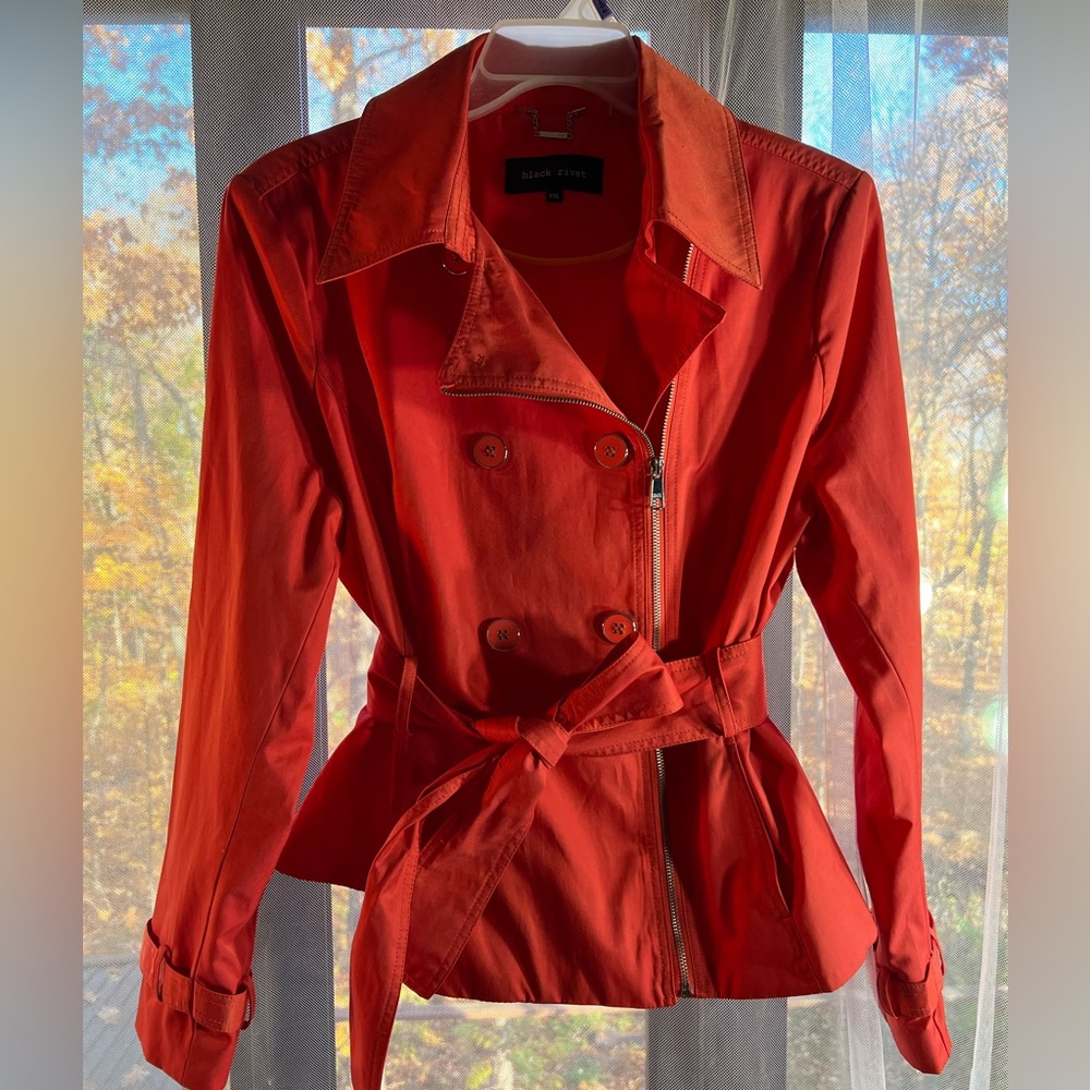 Black Rivet Beautiful orange trench coat. Cute design, asymmetric zipper. S XXL - Picture 2 of 9